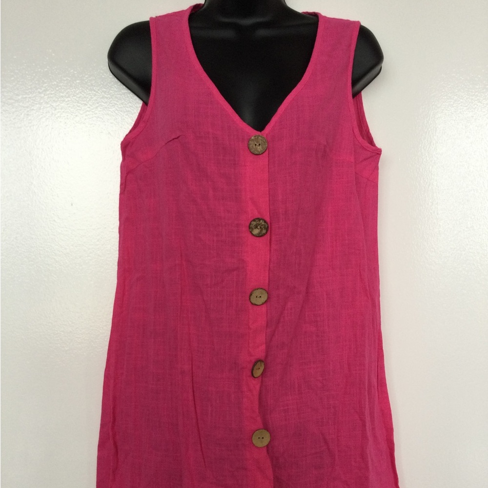 Pink Sleeveless Button-Down Dress